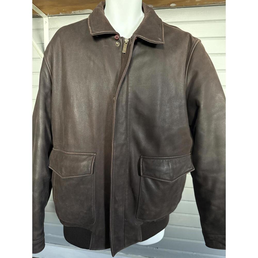 Eddie Bauer brown leather goose down aviator bomber jacket L